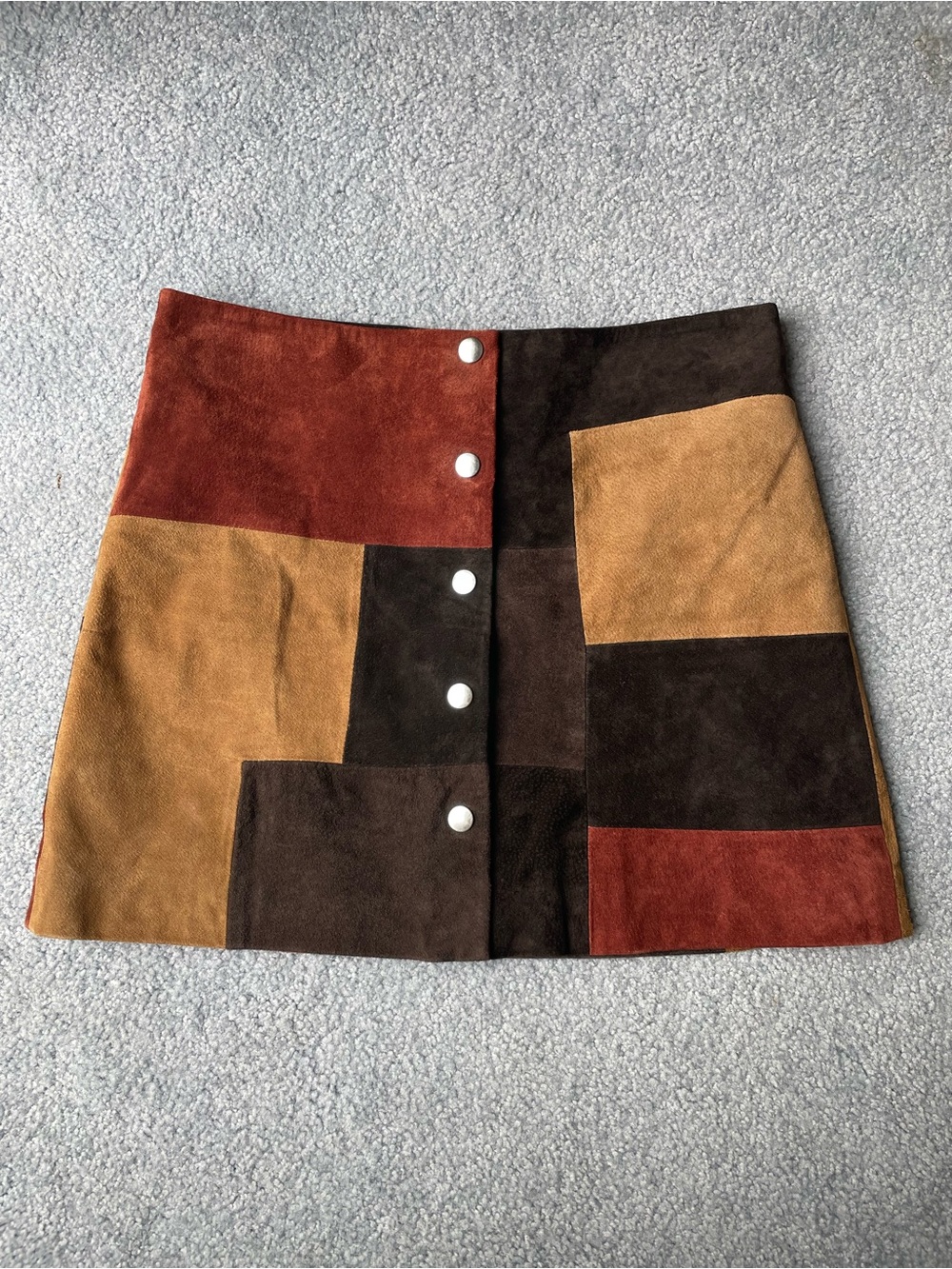 MANGO MNG Patchwork Genuine Suede Mini Skirt Size 4